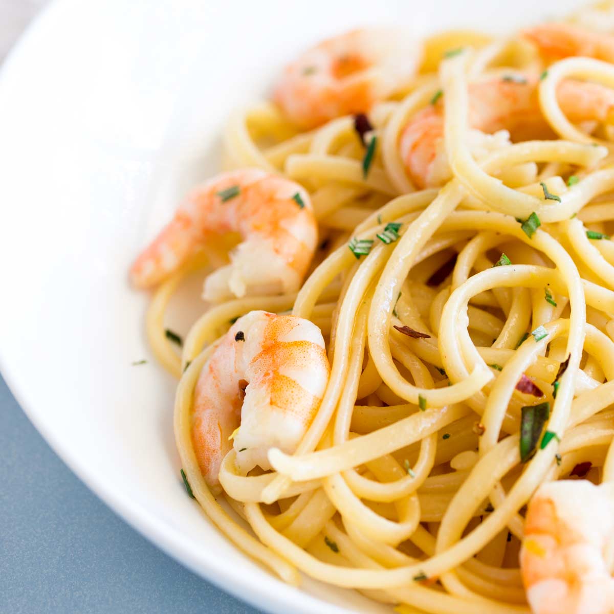 close up of the shrimp in a pasta recipe