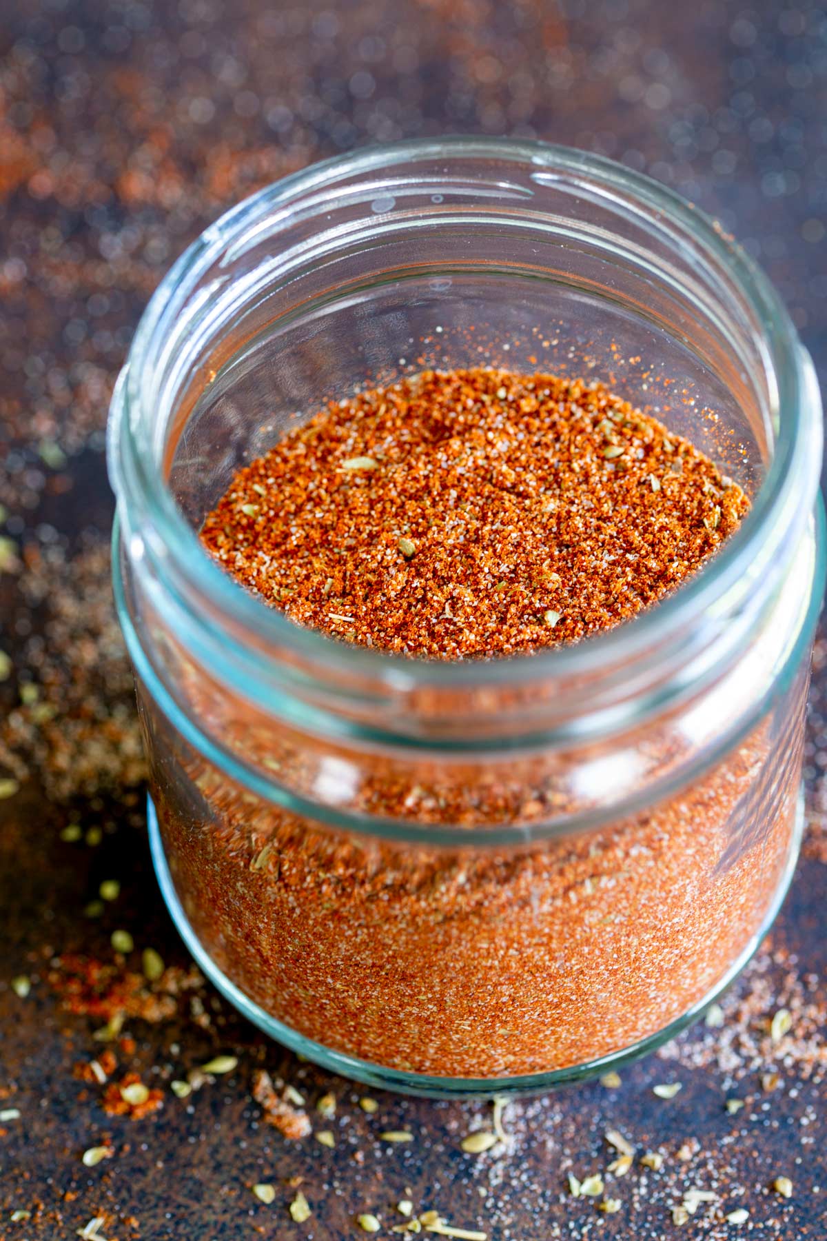 overhead looking into a jar of spice blend