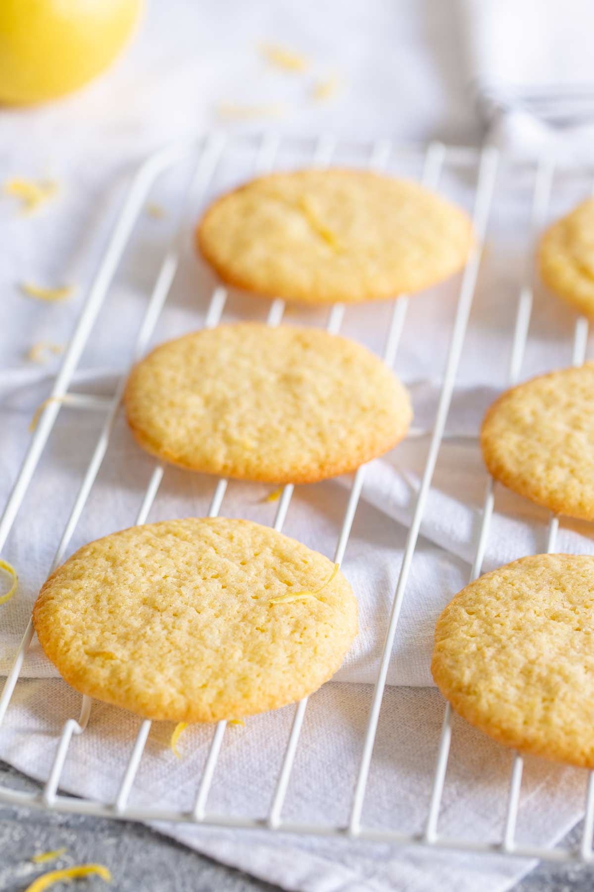 lemon wafer cookies cooling a a white wire rack