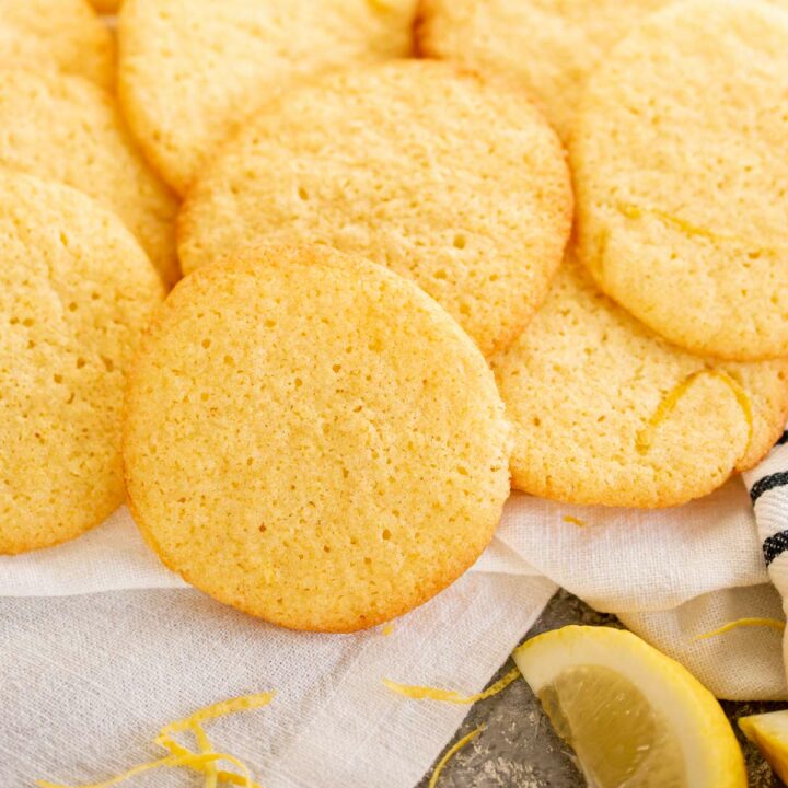Close up on a thin lemon cookie