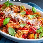 Pinterest Image: a bowl of Ratatouille Pasta with text overlay