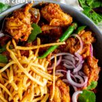 Pinterest Image - Bowl of Chicken Salli with text overlay