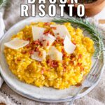 Pin Image: Pumpkin Bacon Risotto with text overlay