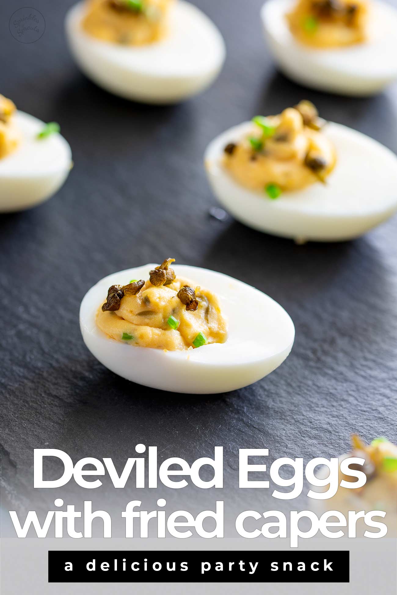 Deviled Eggs with Fried Capers Sprinkles and Sprouts