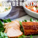 pin image- Greek Pork Tenderloin with text overlay
