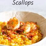 pin image: Scallop bacon pumpkin risotto with text overlaid