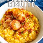 pin image: Scallop bacon pumpkin risotto with text overlaid