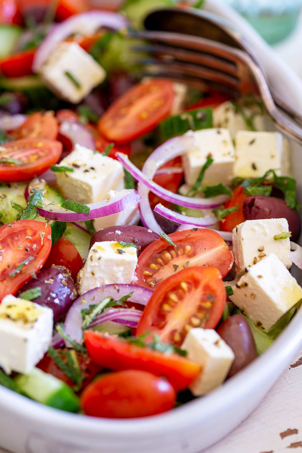 Greek Salad with tomatoes, cucumber, onion, olive and feta