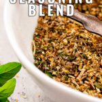 pin image: bowl of greek seasoning with text overlay