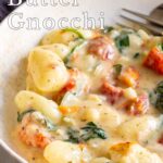 pinterest image: tuscan butter gnocchi with text overlay