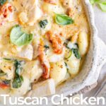 pin image: Tuscan Chicken Gnocchi with text overlaid