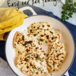 pin image: cheesy chicken breasts in a pan with text overlaid