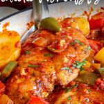 pin image: Spanish Chicken Breasts in a pan with text overlaid
