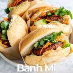 pin image: Plant-based banh mi burgers with text overlaid