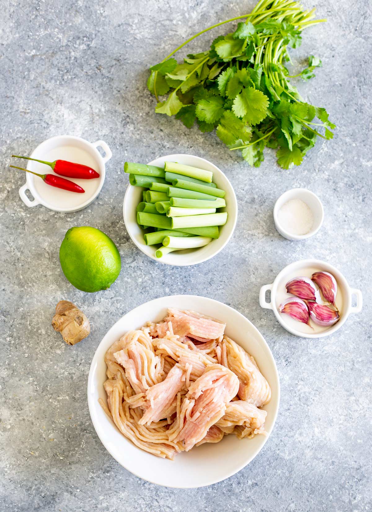 the ingredients for Thai chicken meatballs laid out on a countertop