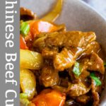 pin image: Chinese Beef Curry in a bowl with text overlaid