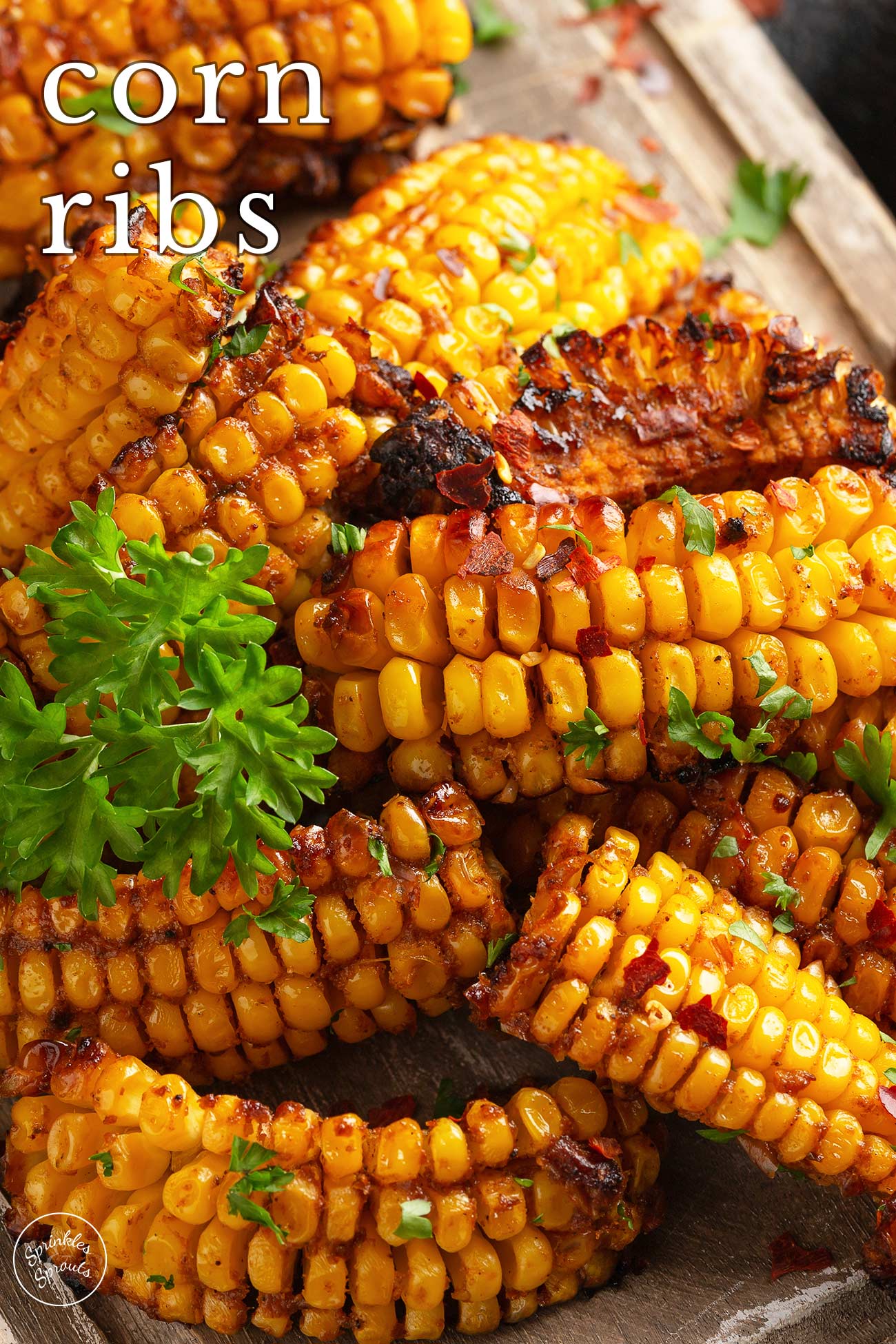 pinterest image: Cooked Corn Ribs with text overlaid