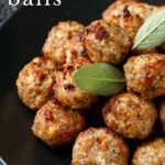 pinterest image: Stiffing balls on a black plate with text overlaid