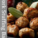 pinterest image: Stiffing balls on a black plate with text overlaid