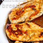 pin image: Balsamic Chicken Breasts in a skillet with text overlaid
