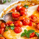 pin image: Chicken Pomodoro in a skillet with text overlaid