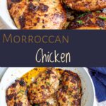 pin image: two pictures of moroccan chicken breasts with text overlaid
