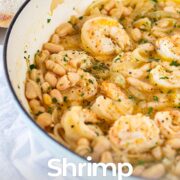 Pin Image: Shrimp stew in a green pot. With text overlaid