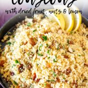 pin image: Couscous side dish with lemon and herbs with text overlaid