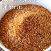 pin image: Moroccan seasoning in a white bowl with text overlaid