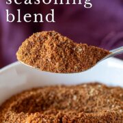 pin image: Moroccan seasoning on a spoon with text overlaid