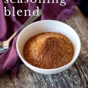 pin image: Moroccan seasoning in a white bowl with text overlaid