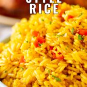 Pin Image: Portuguese rice in a blue bowl with text overlaid