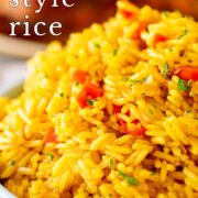 Pin Image: Portuguese rice in a blue bowl with text overlaid