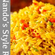 Pin Image: Portuguese rice in a blue bowl with text overlaid