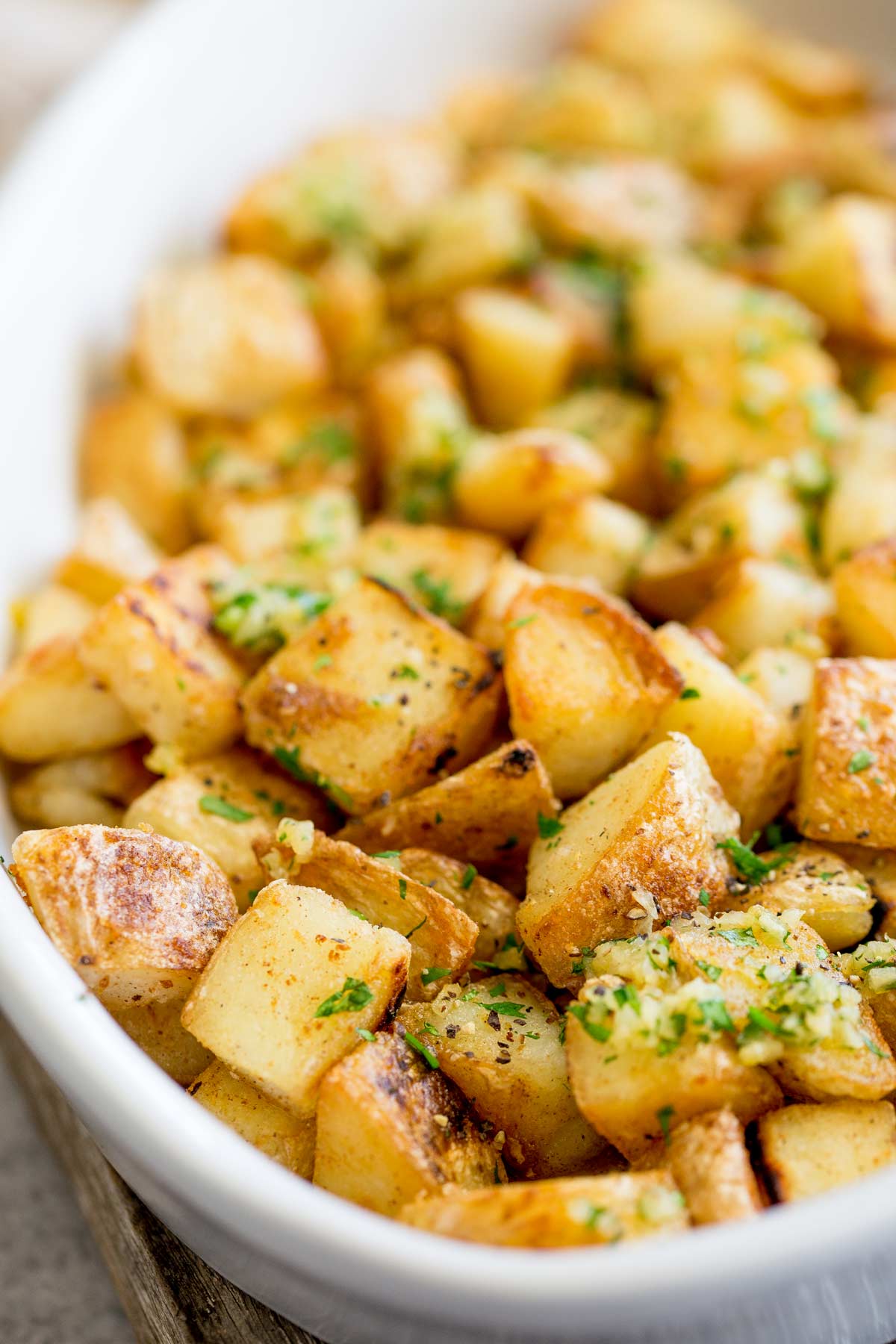 Close up on the crispy edges of the Brabant potatoes