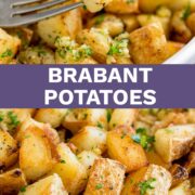 Pin Image: Brabant potatoes in a cream dish with text overlaid