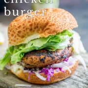 pin image: Peri peri Chicken Burger with text overlaid