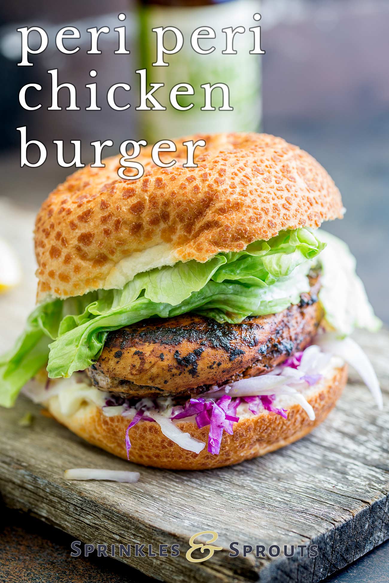 pin image: Peri peri Chicken Burger with text overlaid