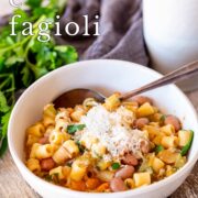 Pin Image: Pasta e Fagioli in a bowl with text overlaid