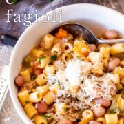 Pin Image: Pasta e Fagioli in a bowl with text overlaid
