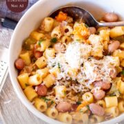 Pin Image: Pasta e Fagioli in a bowl with text overlaid