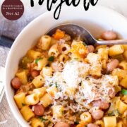 Pin Image: Pasta e Fagioli in a bowl with text overlaid