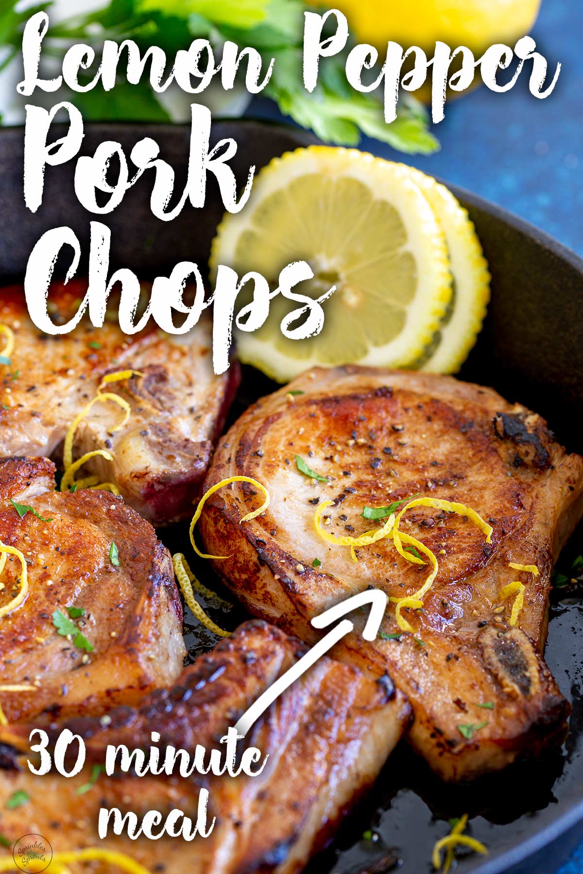 PINTEREST IMAGE - lemon pepper pork chops with text overlay