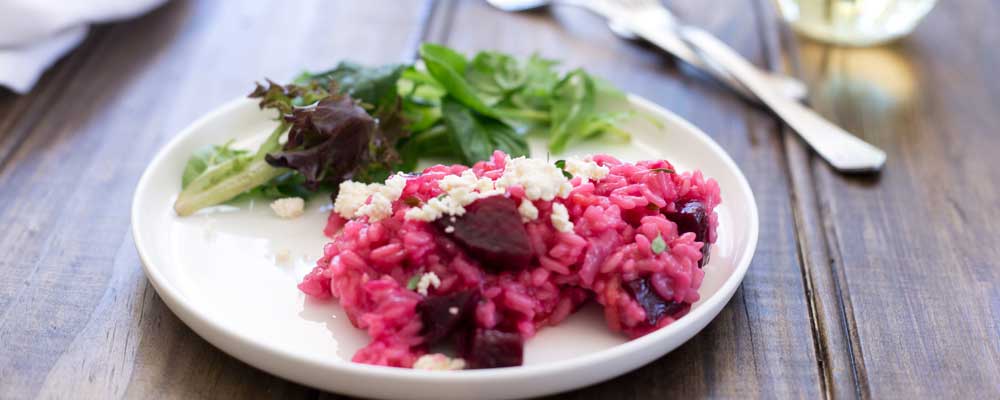 This Perfectly Pink Beetroot Risotto with Ricotta and Thyme is my savoury contribution to raising awareness for Breast Cancer. A show stopping dinner. | Sprinkles and Sprouts