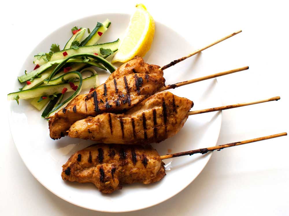 Chicken Satay. A delicious way to enjoy chicken breasts. Perfect for a snack or easy dinner.