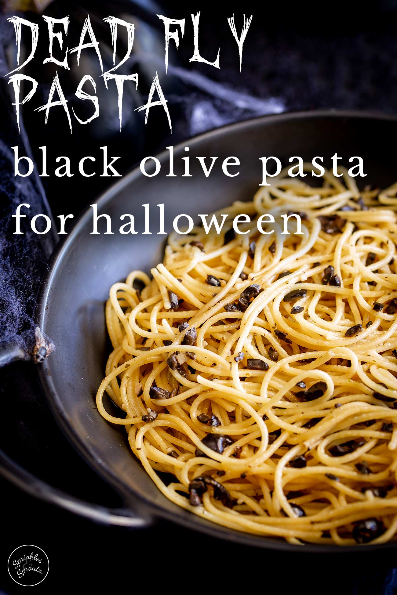 PINTEREST IMAGE: Black olive Pasta with text overlay