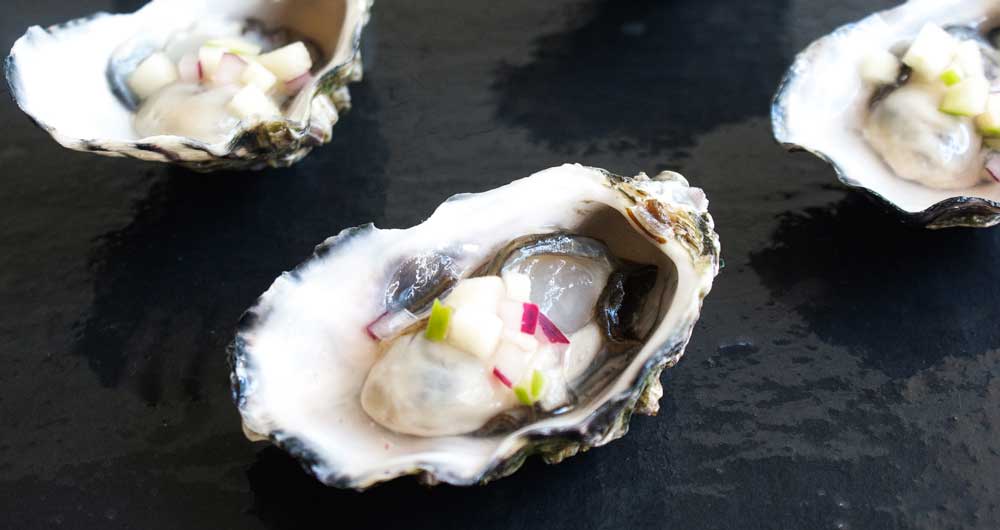 Oysters with an Apple and Red Onion Mignonette